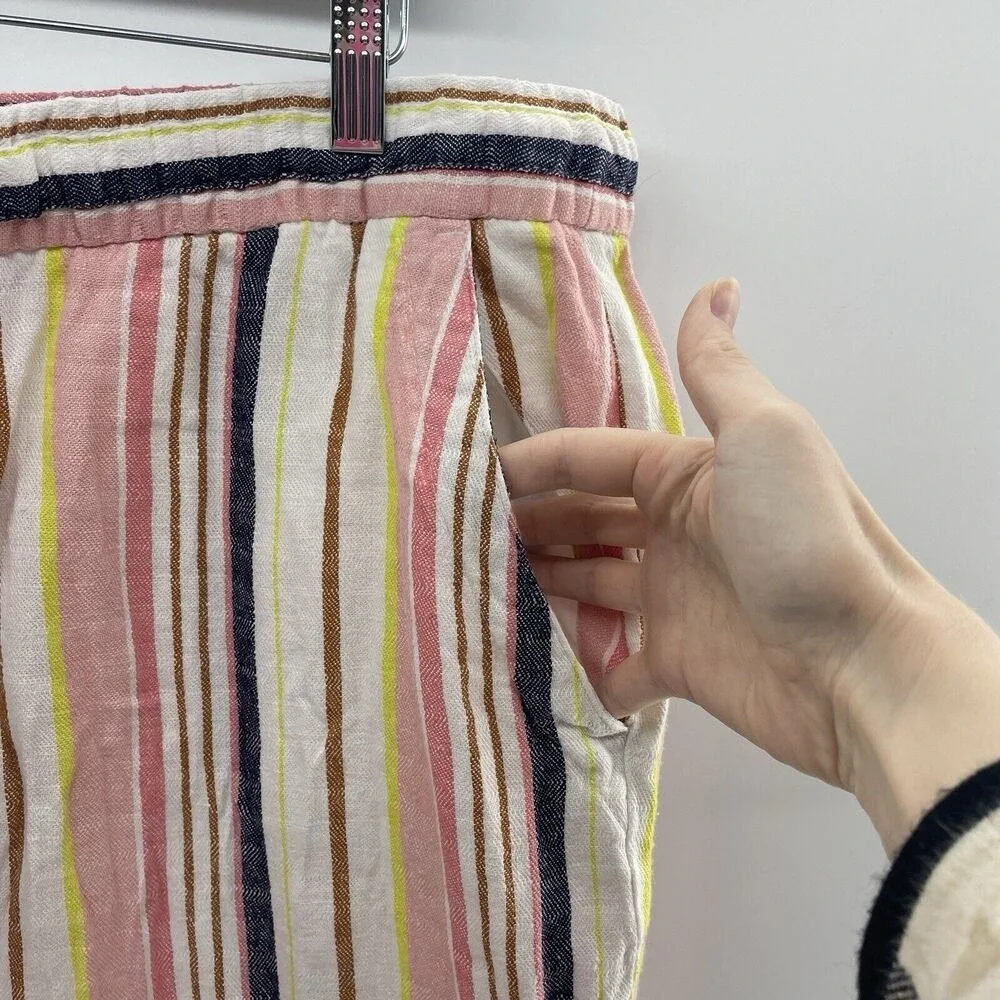 Old Navy Size XL Pants High Waisted Linen Blend Wide Leg Striped Pull On Elastic - Picture 5 of 11